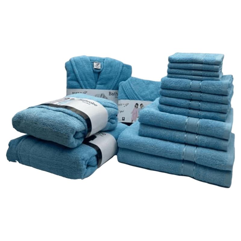 Byft - Daffodil 100% Cotton Bath Linen 16pc-Set 6Y+ - Light Blue