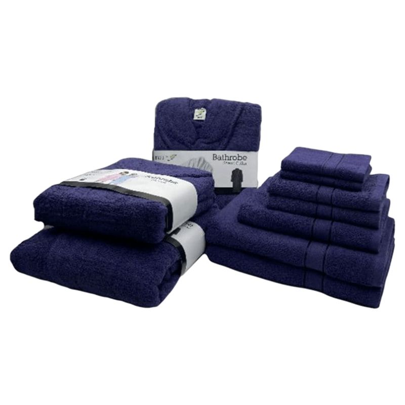 Byft - Daffodil 100% Cotton Bath Linen 10pc-Set 8Y+ - Navy Blue