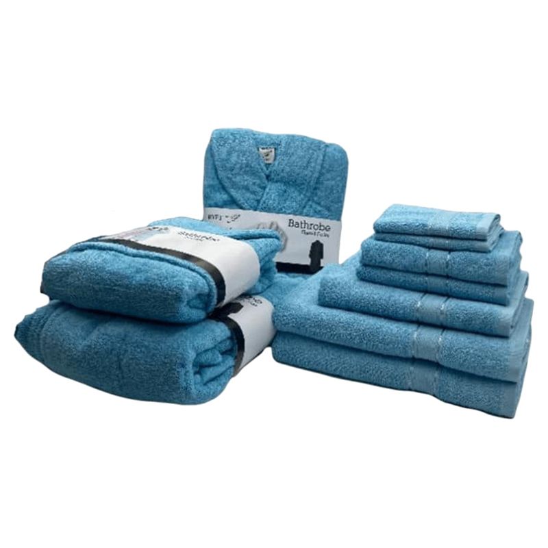 Byft - Daffodil 100% Cotton Bath Linen 10pc-Set 10Y+ - Light Blue