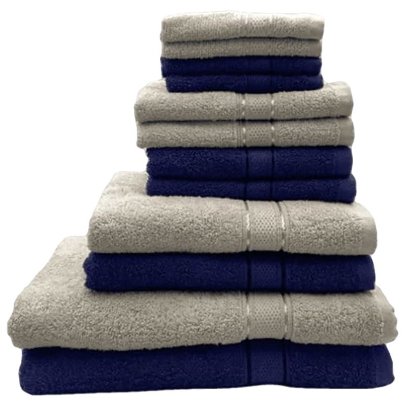 Byft - Daffodil 100% Cotton Bath Linen 16pc-Set 8Y+ - Light Grey/Navy Blue