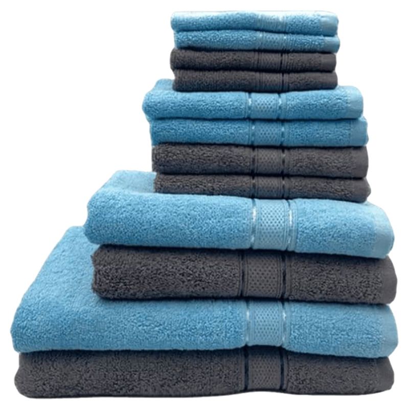 Byft - Daffodil 100% Cotton Bath Linen 16pc-Set 6Y+ - Dark Grey/Light Blue