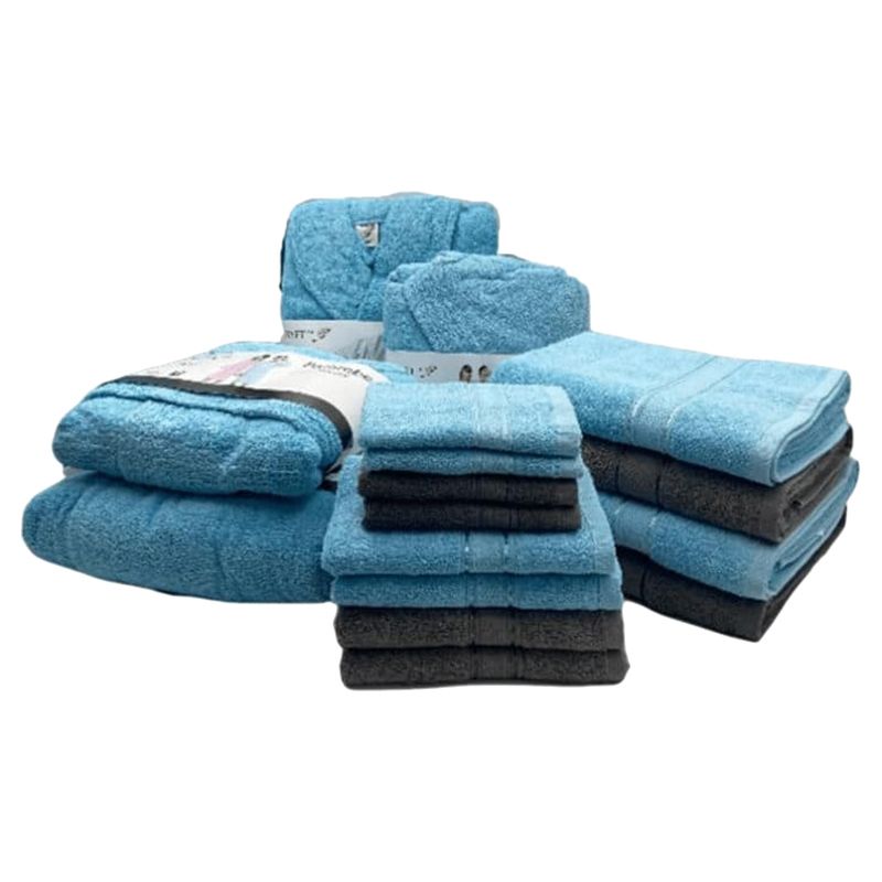 Byft - Daffodil 100% Cotton Bath Linen 16pc-Set 6Y+ - Dark Grey/Light Blue