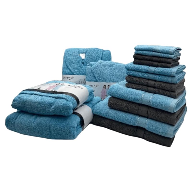 Byft - Daffodil 100% Cotton Bath Linen 16pc-Set 8Y+ - Dark Grey/Light Blue