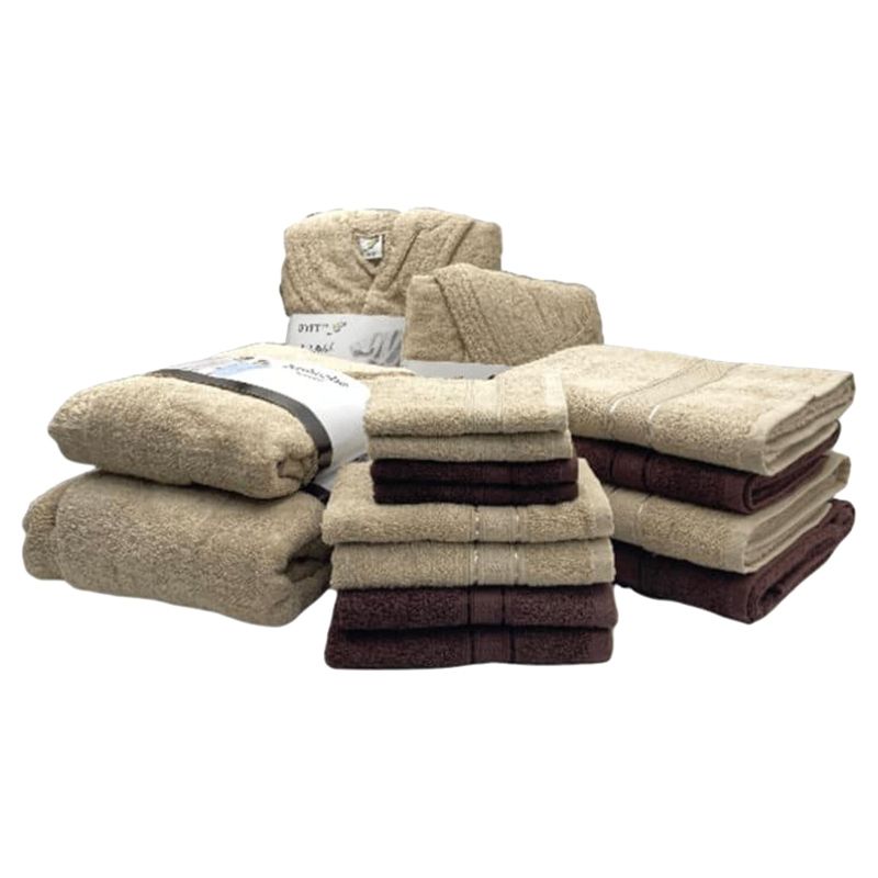 Byft - Daffodil 100% Cotton Bath Linen 16pc-Set 6Y+ - Beige/Brown