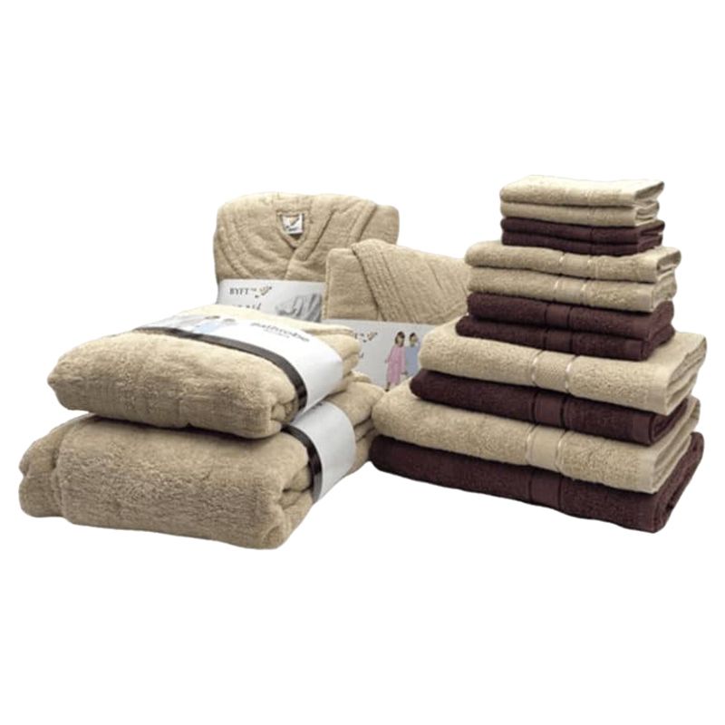 Byft - Daffodil 100% Cotton Bath Linen 16pc-Set 8Y+ - Beige/Brown