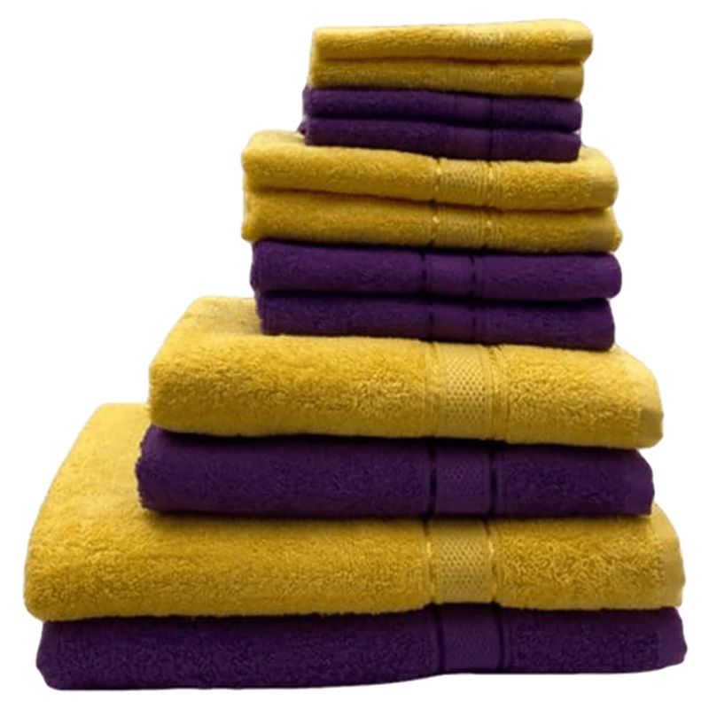 Byft - Daffodil 100% Cotton Bath Linen 16pc-Set 10Y+ - Purple/Yellow