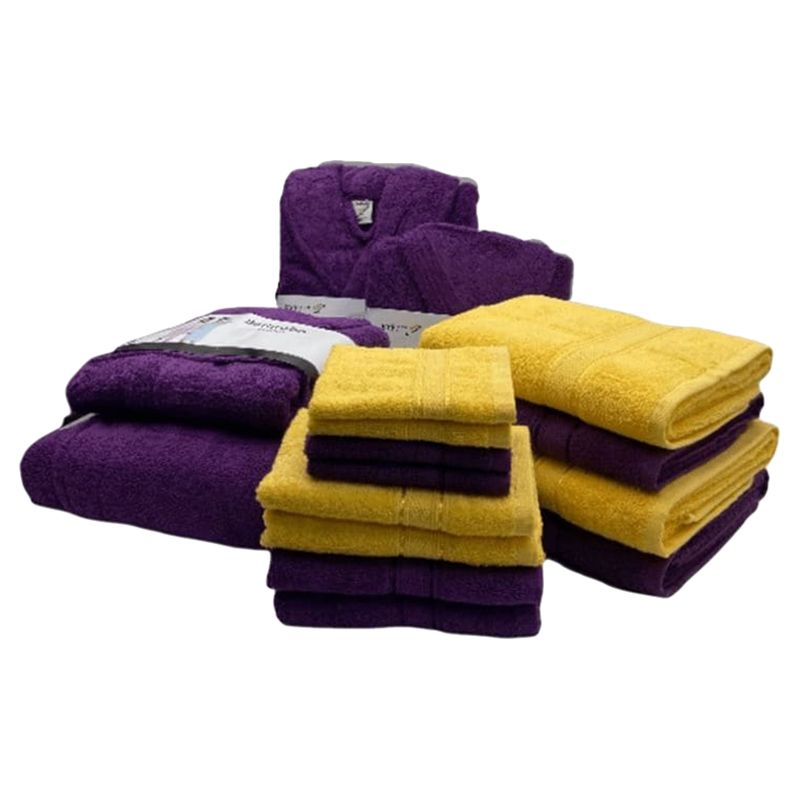 Byft - Daffodil 100% Cotton Bath Linen 16pc-Set 10Y+ - Purple/Yellow