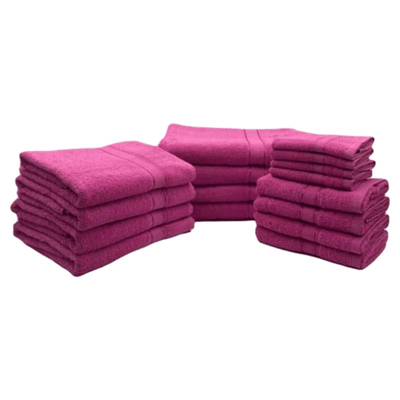 Byft - Daffodil 100% Cotton Bath Linen 16pc-Set - Fuchsia Pink