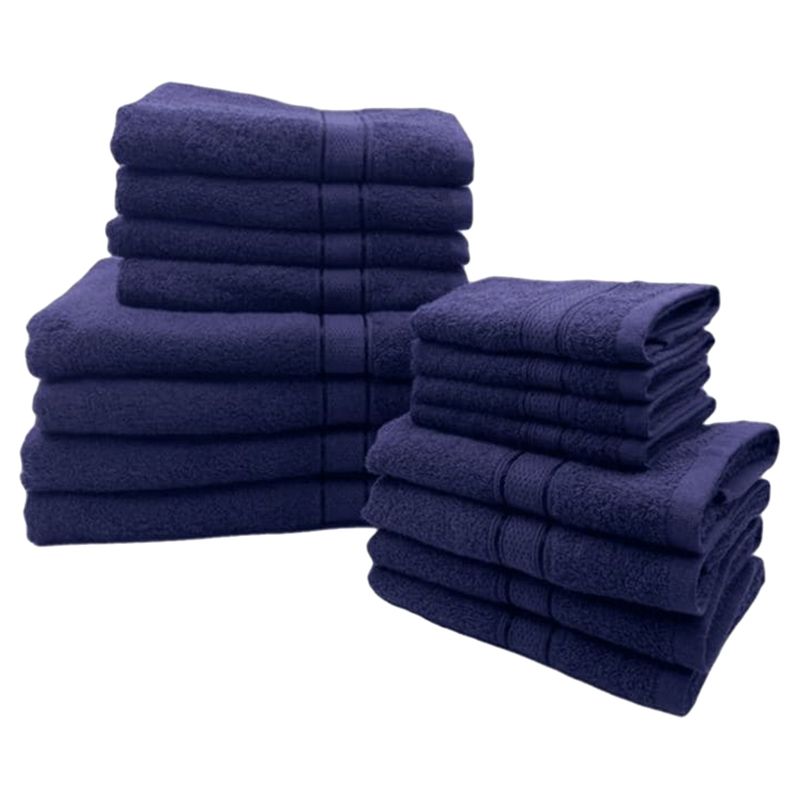 Byft - Daffodil 100% Cotton Bath Linen 16pc-Set - Navy Blue