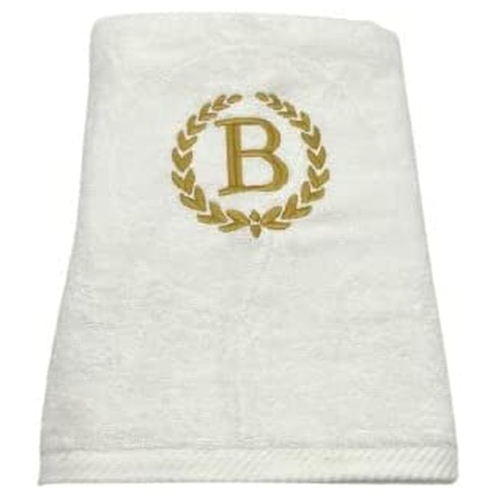 BYFT - Embroidered "B" Monogrammed Bath Towel - White