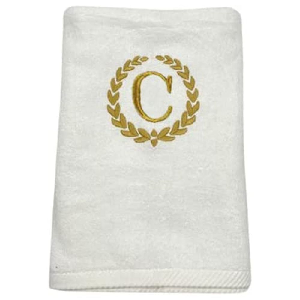 BYFT - Embroidered "C" Monogrammed Bath Towel - White