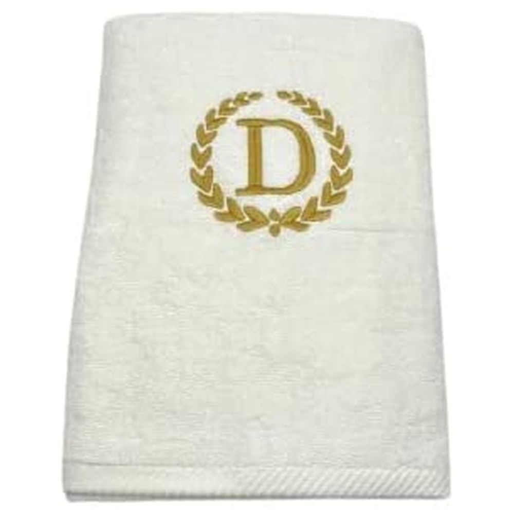 BYFT - Embroidered "D" Monogrammed Bath Towel - White