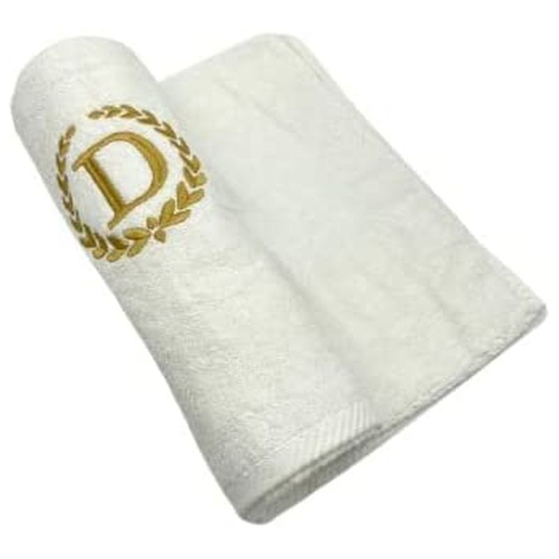 BYFT - Embroidered "D" Monogrammed Bath Towel - White