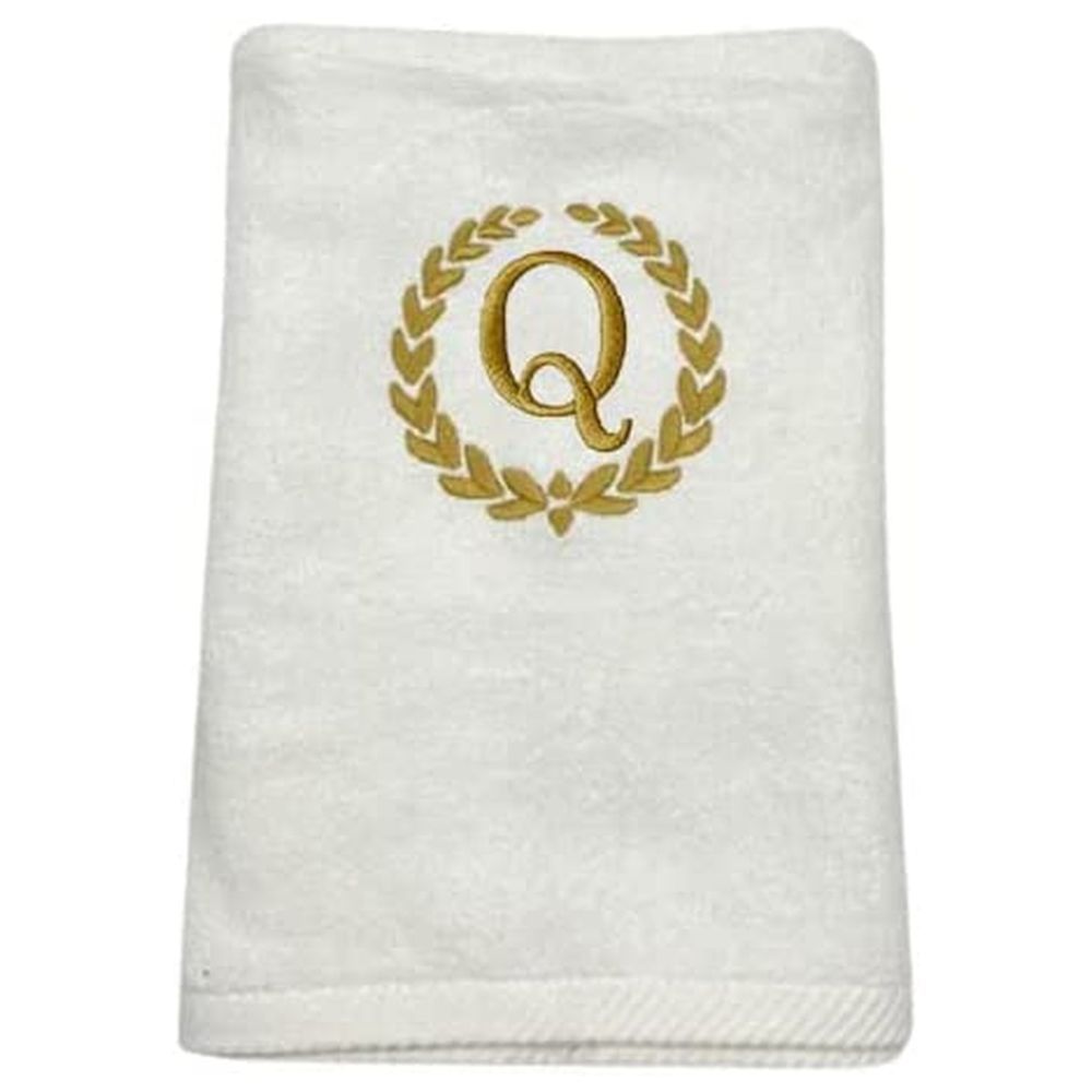 BYFT - Embroidered "Q" Monogrammed Bath Towel - White