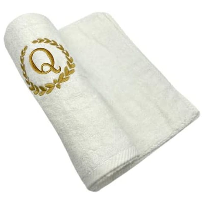 BYFT - Embroidered "Q" Monogrammed Bath Towel - White