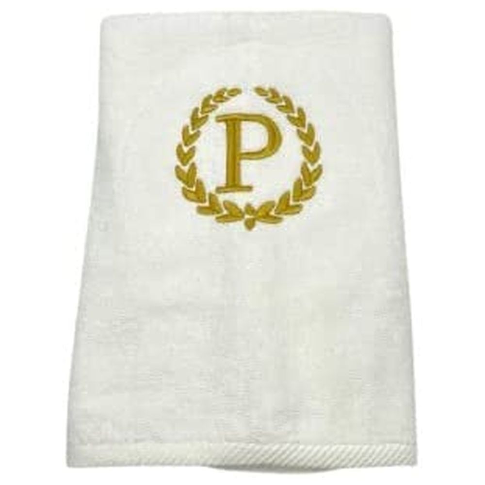 BYFT - Embroidered "P" Monogrammed Bath Towel - White