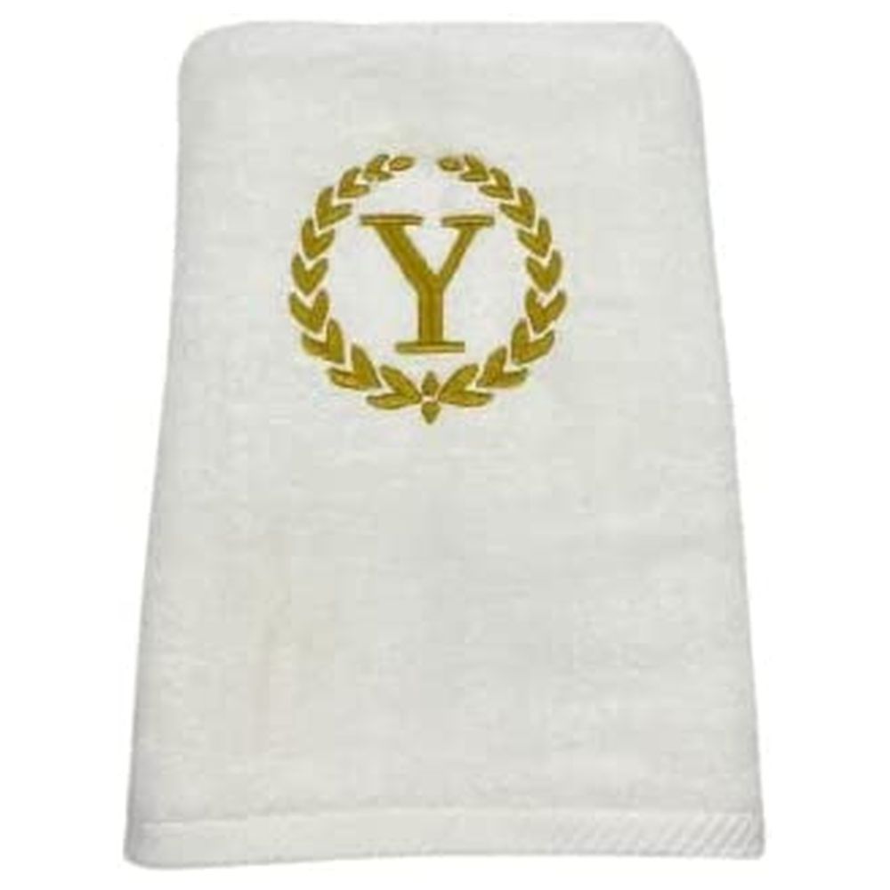 BYFT - Embroidered "Y" Monogrammed Bath Towel - White