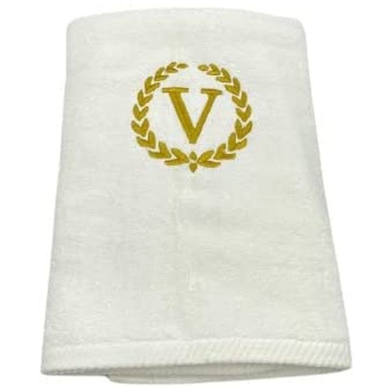 BYFT - Embroidered "V" Monogrammed Hand Towel - White