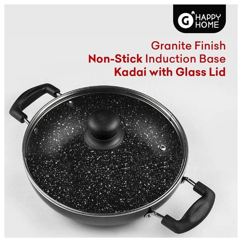 Grofers - Happy Home Kadhai Nonstick W/ Lid & Induction Base