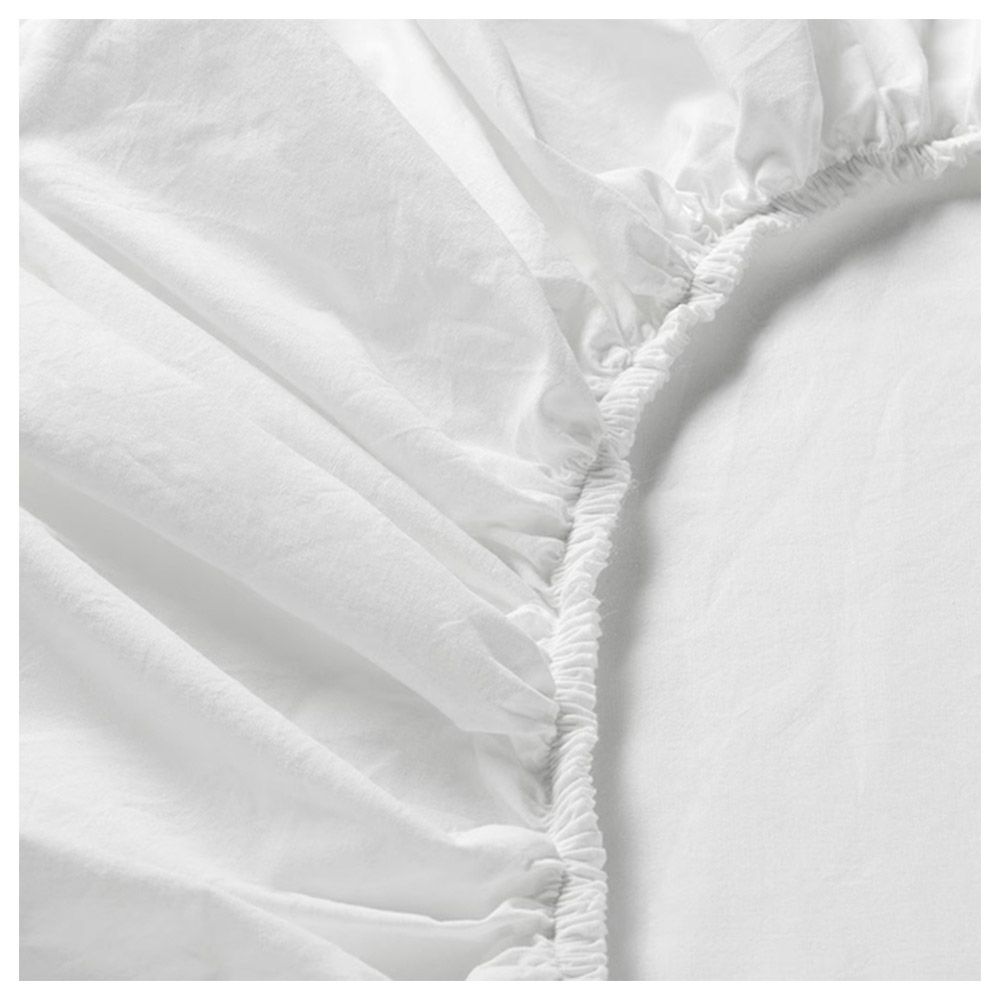 Byft - 100% Cotton Single Fitted Sheet, Duvet Cover & Pillow Case - White - 4pcs