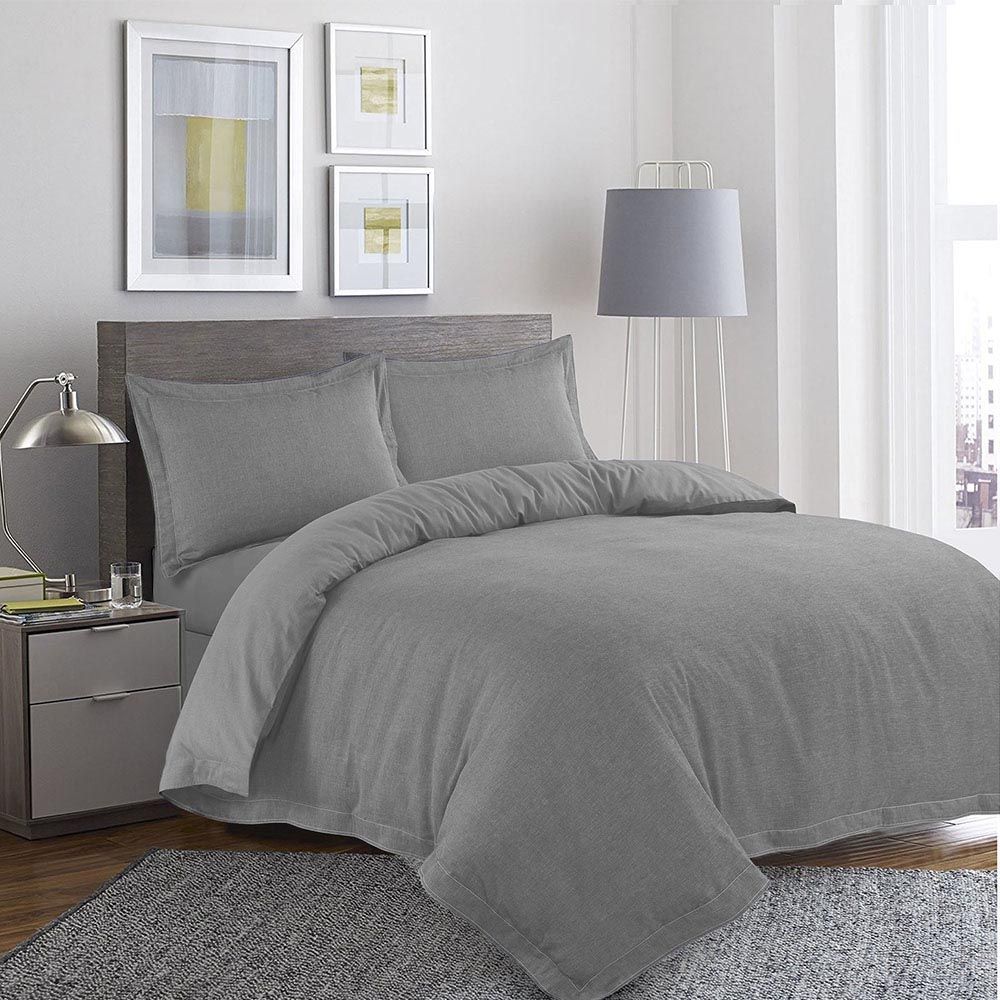 Byft - 100% Cotton Queen Flat Sheet, Duvet Cover & Pillow Case - Grey - 6pcs