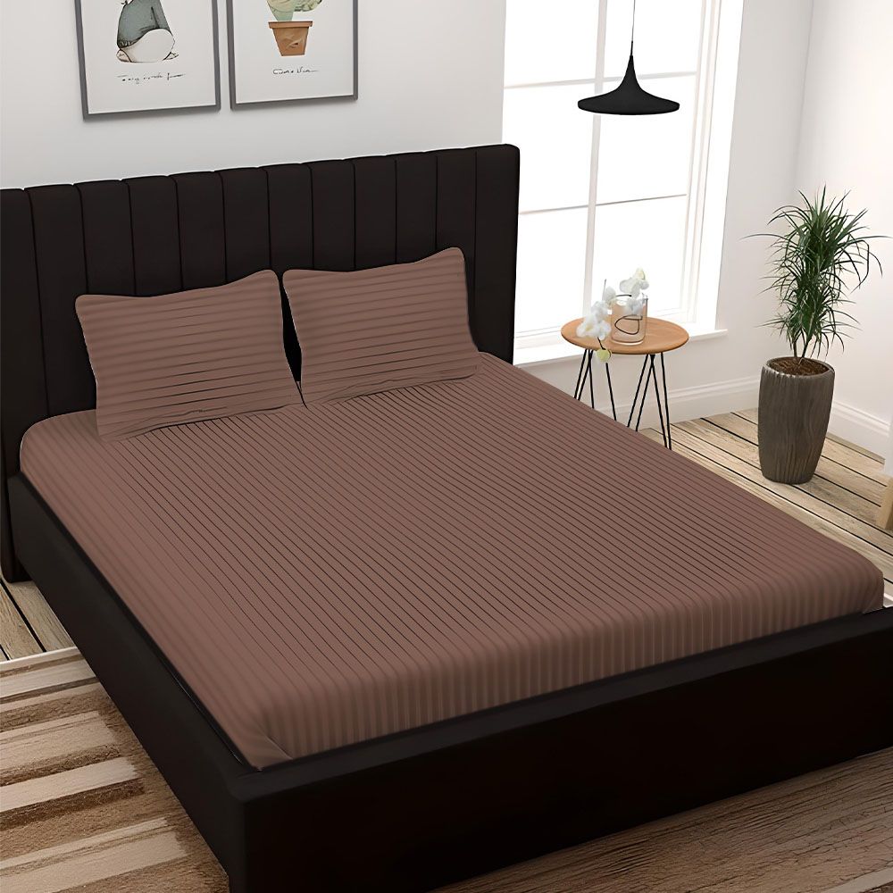 Byft - Queen Flat Sheet & Pillow Case - Dark Brown - 3pcs