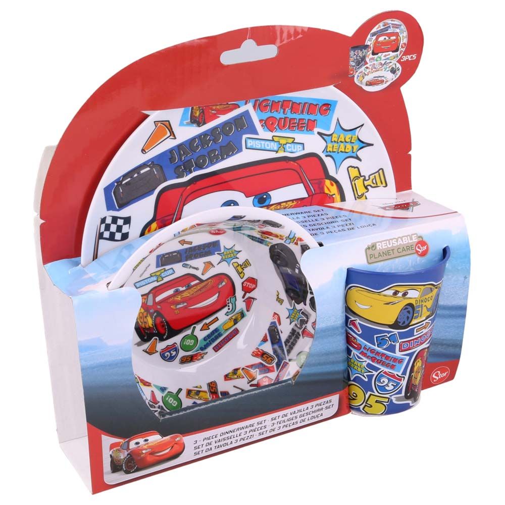 Disney - Cars Sticker Melamine Snack Set - 3Pcs