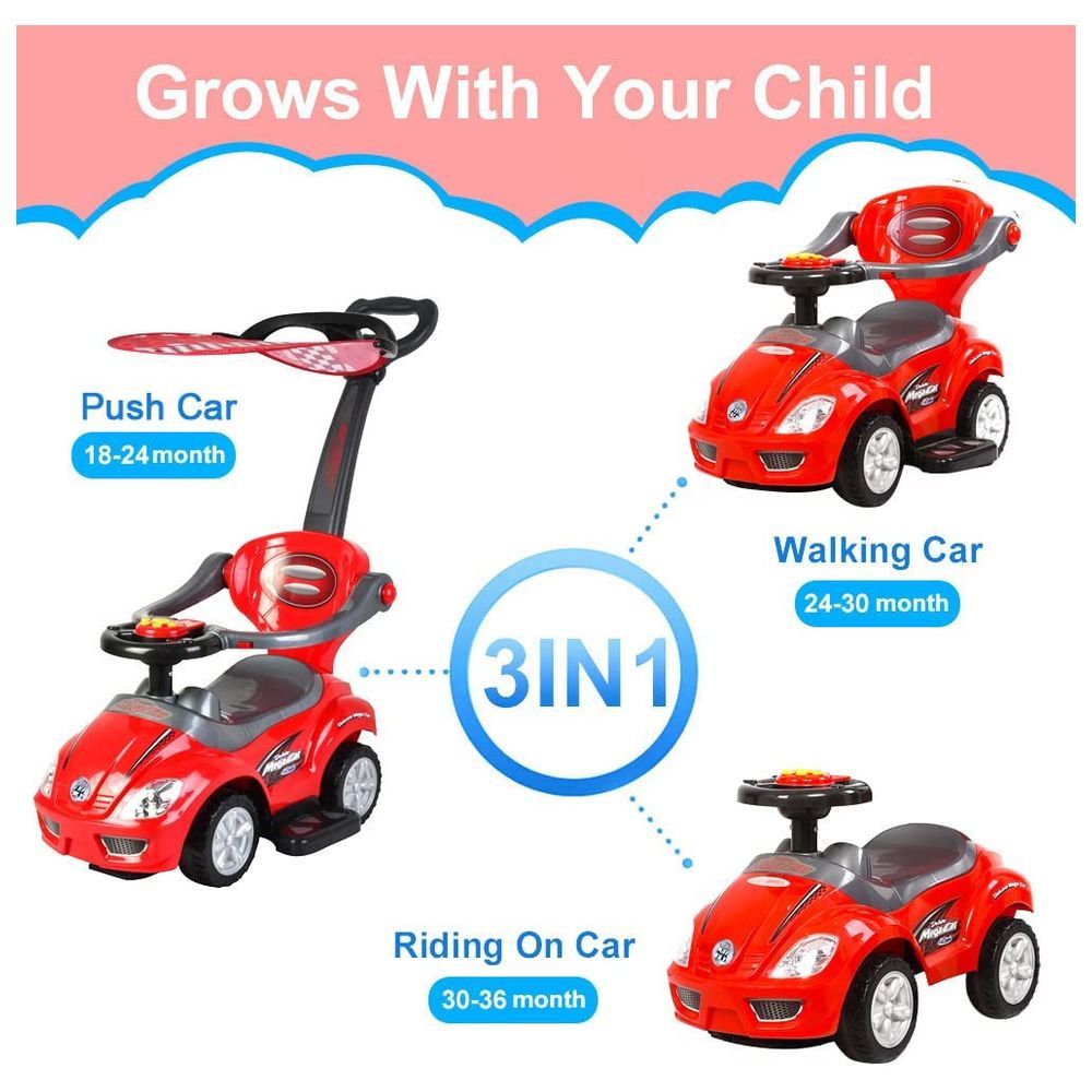 Factual Toys - Megacar Canopy Kids 3-in-1 Push Car - Red