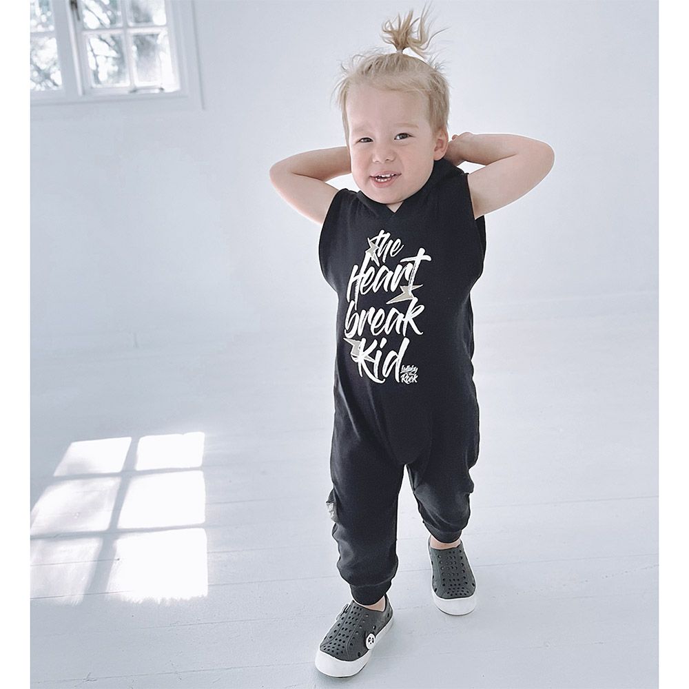 Lullaby Rock - The Heart Break Kid Romper w/ Hood - Black