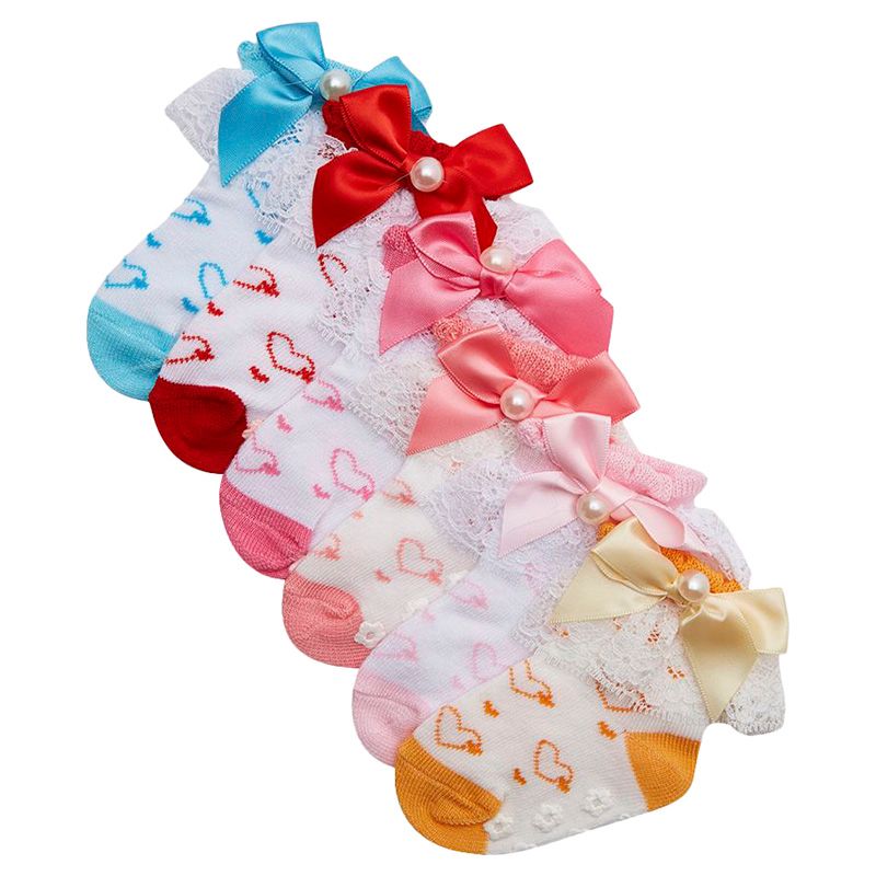 Night Angel - Baby Socks 6 Pairs Hearts Lace Cuff Non-Skid Socks