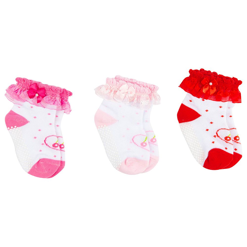 Night Angel Socks For Girls Pack Of 3 - Red/Pink