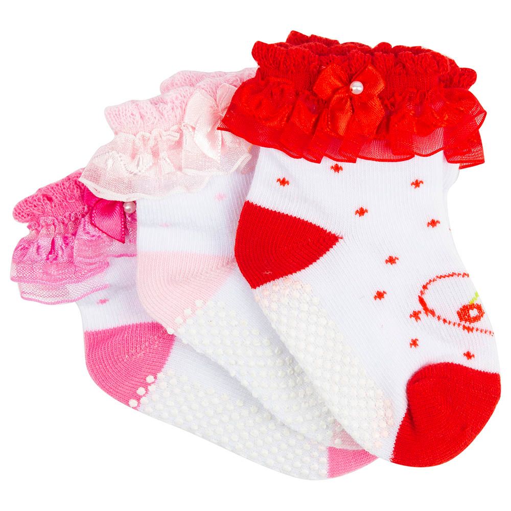 Night Angel Socks For Girls Pack Of 3 - Red/Pink