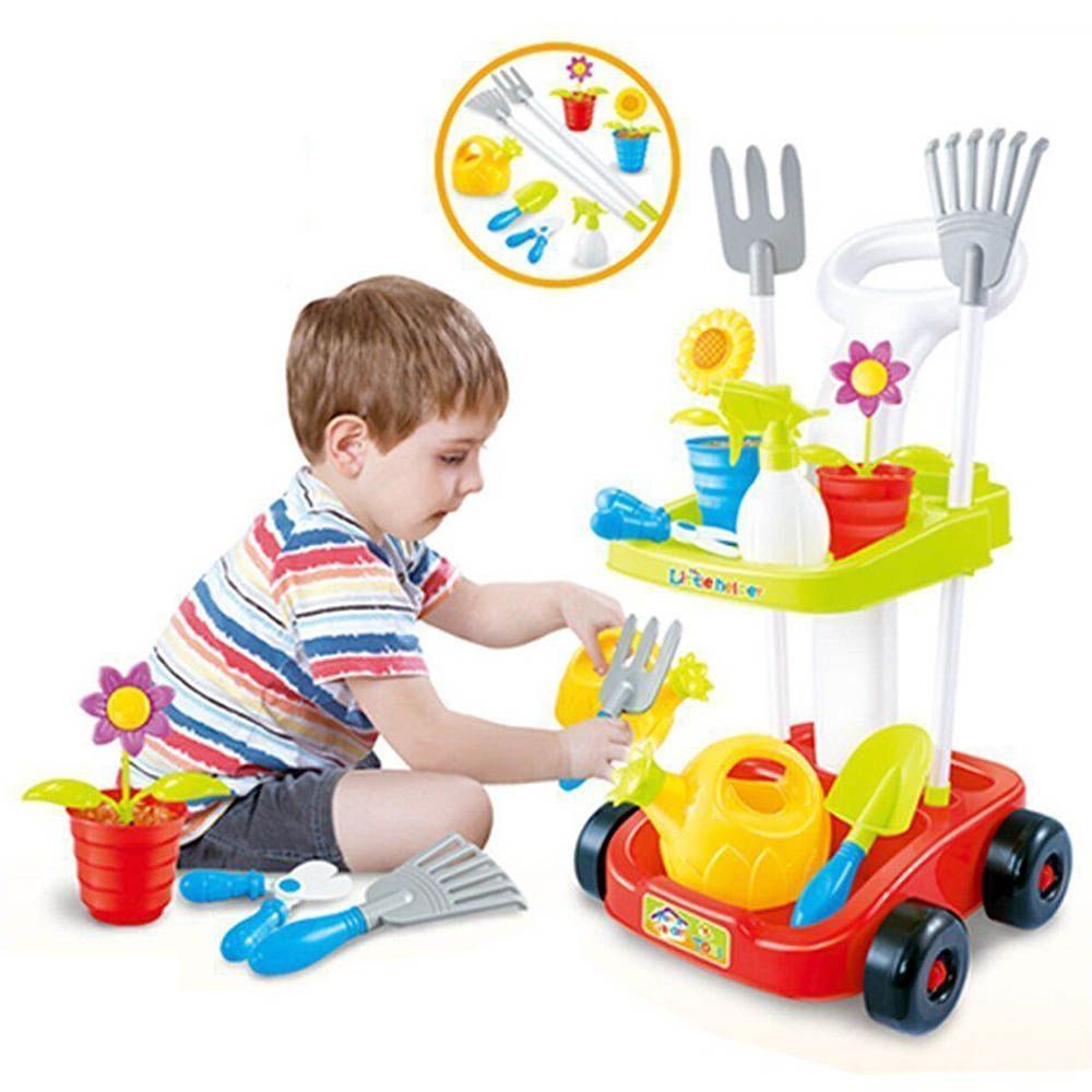 Little Angel - Kids Gardening Tools Cart Trolley Toy Play Set