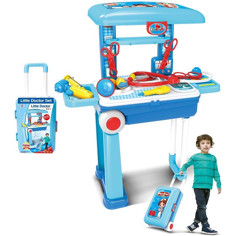 Little Angel - Kids Portable Doctor Trolley Toys Playset - Blue