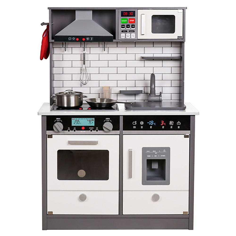 Little Angel - Kids Electric Wooden Kitchen Toys Playset - Grey