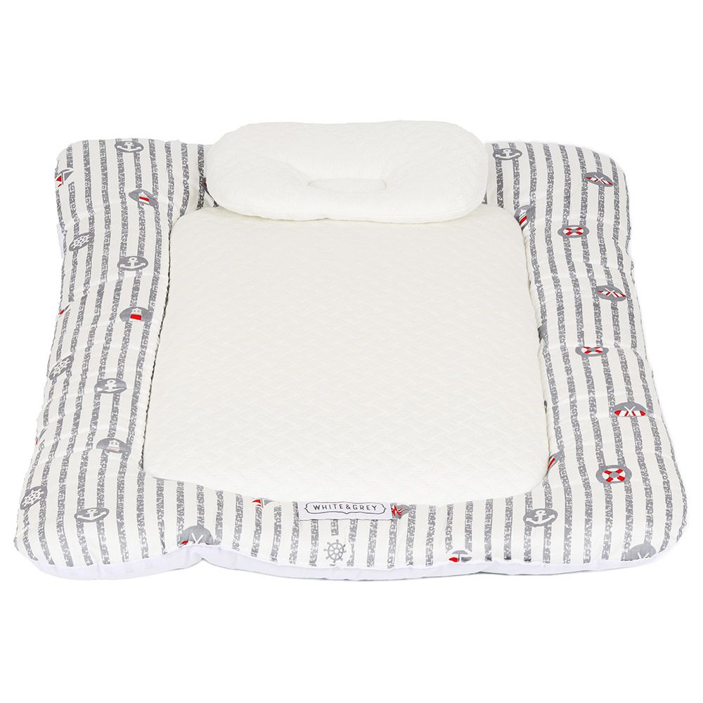 White&Grey - Baby Mattress With Pillow - Anchor