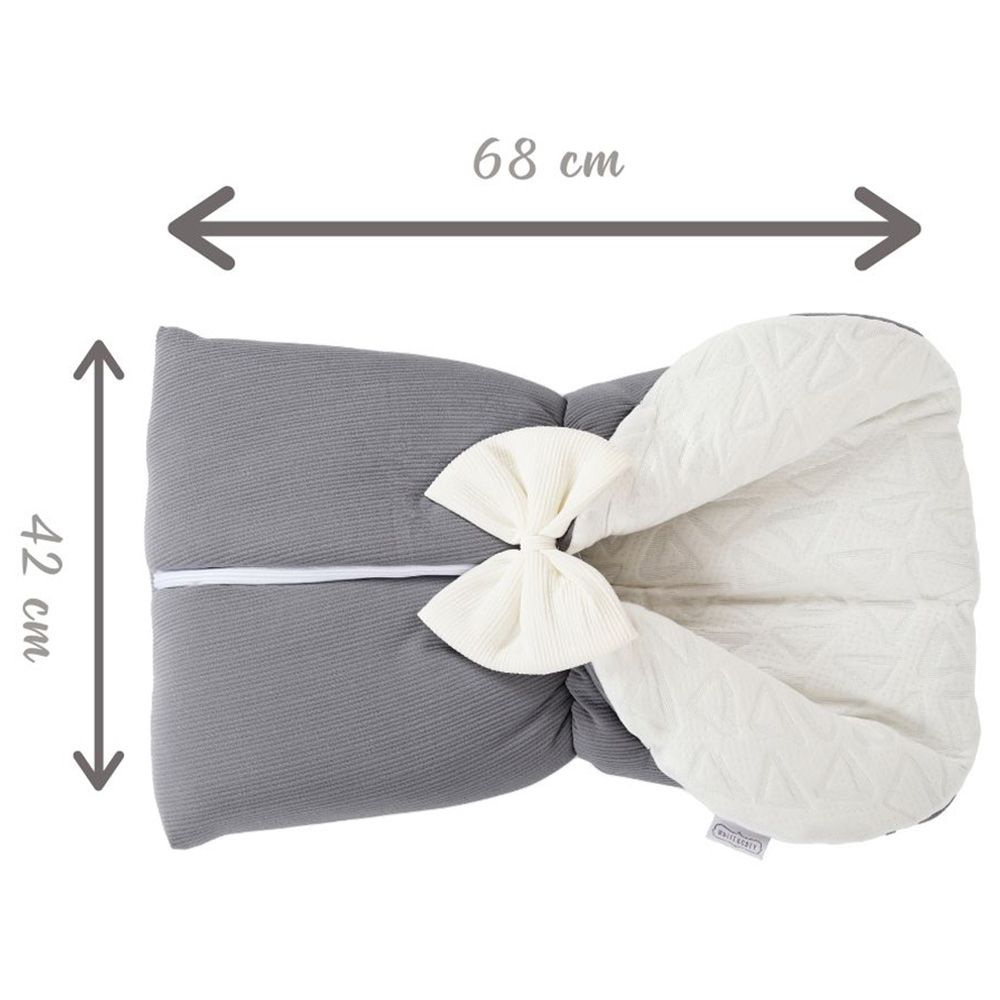 White&Grey - Baby Sleeping Bag With White Bow - Grey