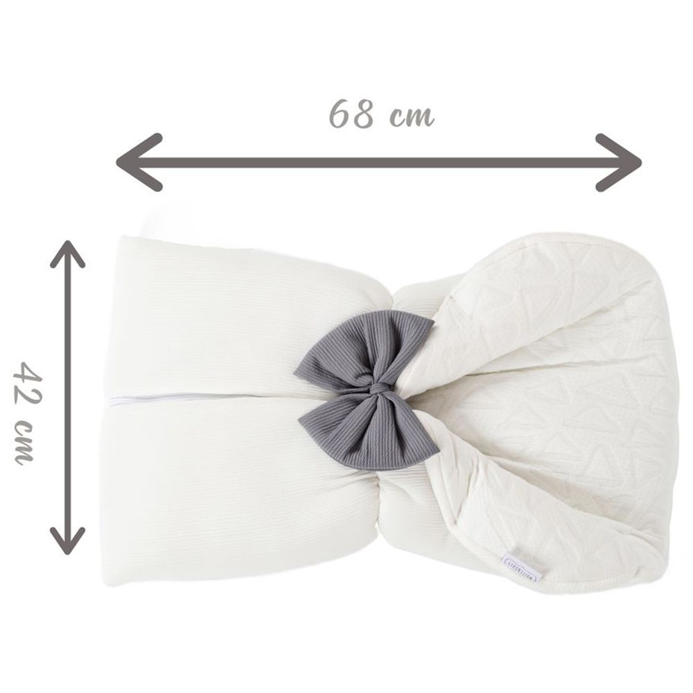 White&Grey - Baby Sleeping Bag With Grey Bow - White