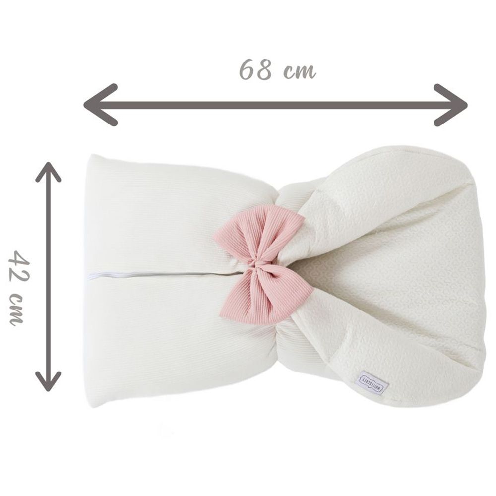 White&Grey - Baby Sleeping Bag With Pink Bow - White