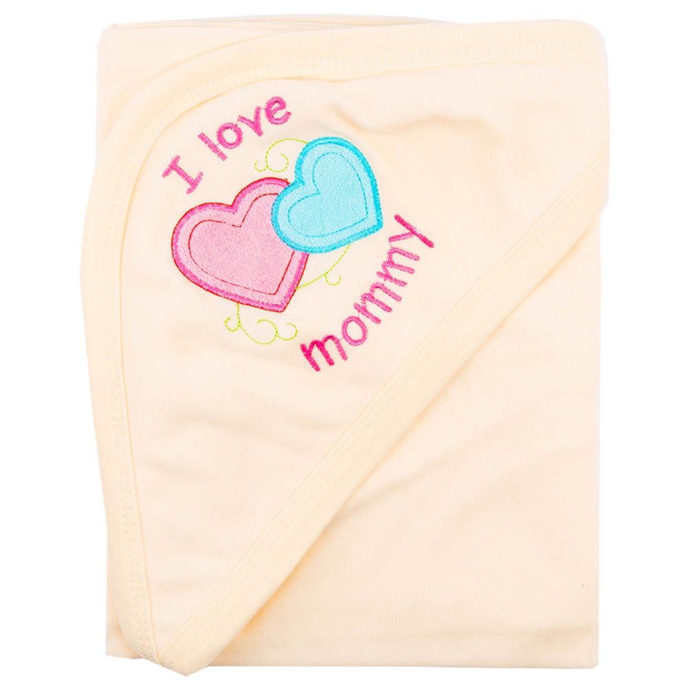 Night Angel - I Love Mommy Baby Hooded Blanket - Cream