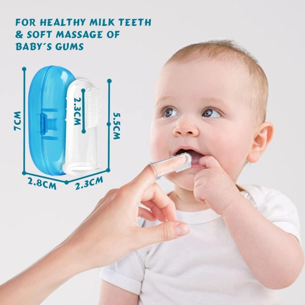 Babe - Baby Finger Toothbrush - Soft Silicone Infant Teething Brush with Case - Safe Oral Care