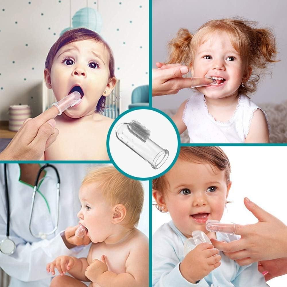 Babe - Baby Finger Toothbrush - Soft Silicone Infant Teething Brush with Case - Safe Oral Care