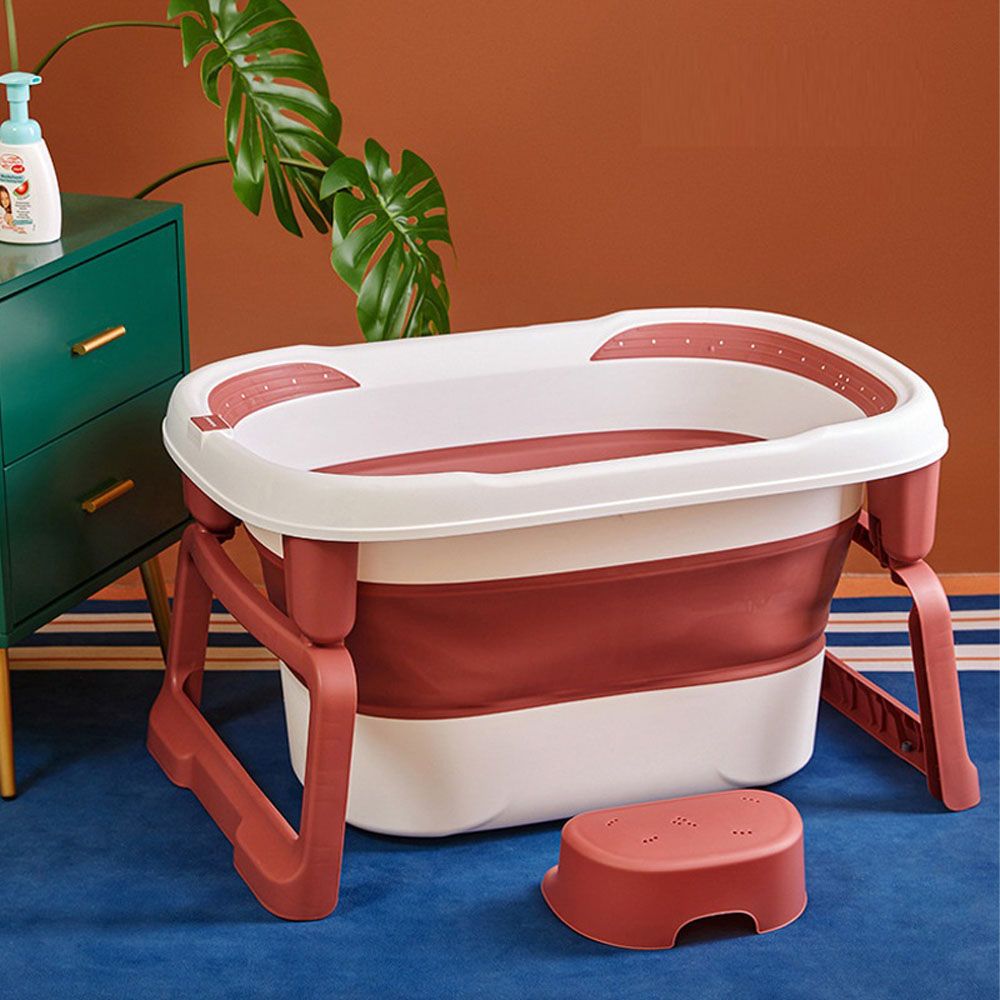 Little Angel - Baby Foldable Bathtub Basin With Anti-Slip Stool - Red