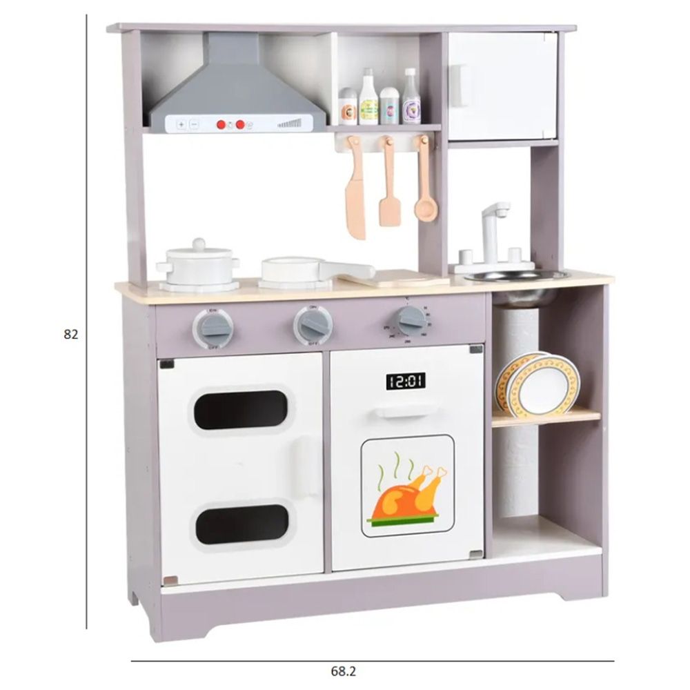 Little Angel - Wooden Kitchen Kids Play Toy Set - Grey/White