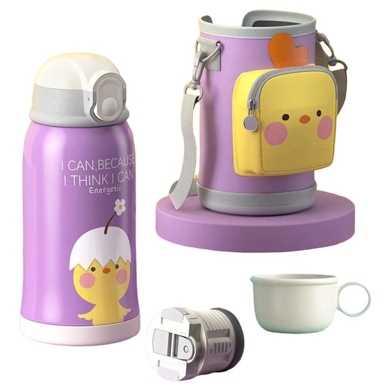 Little Angel - 304 Grade SS Straw Water Bottle W/ Cover 550ml - Purple