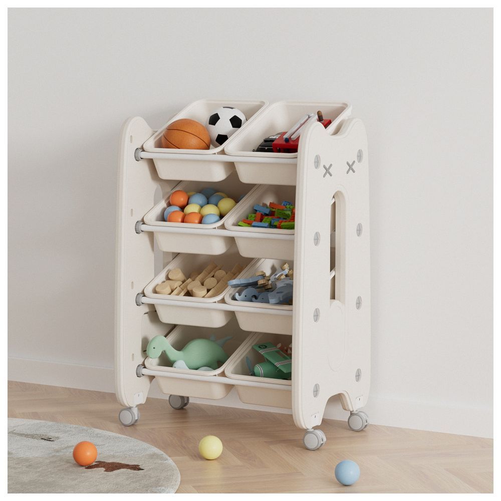 Little Angel - Toys Organizer Cabinet With Bins & Wheels - White