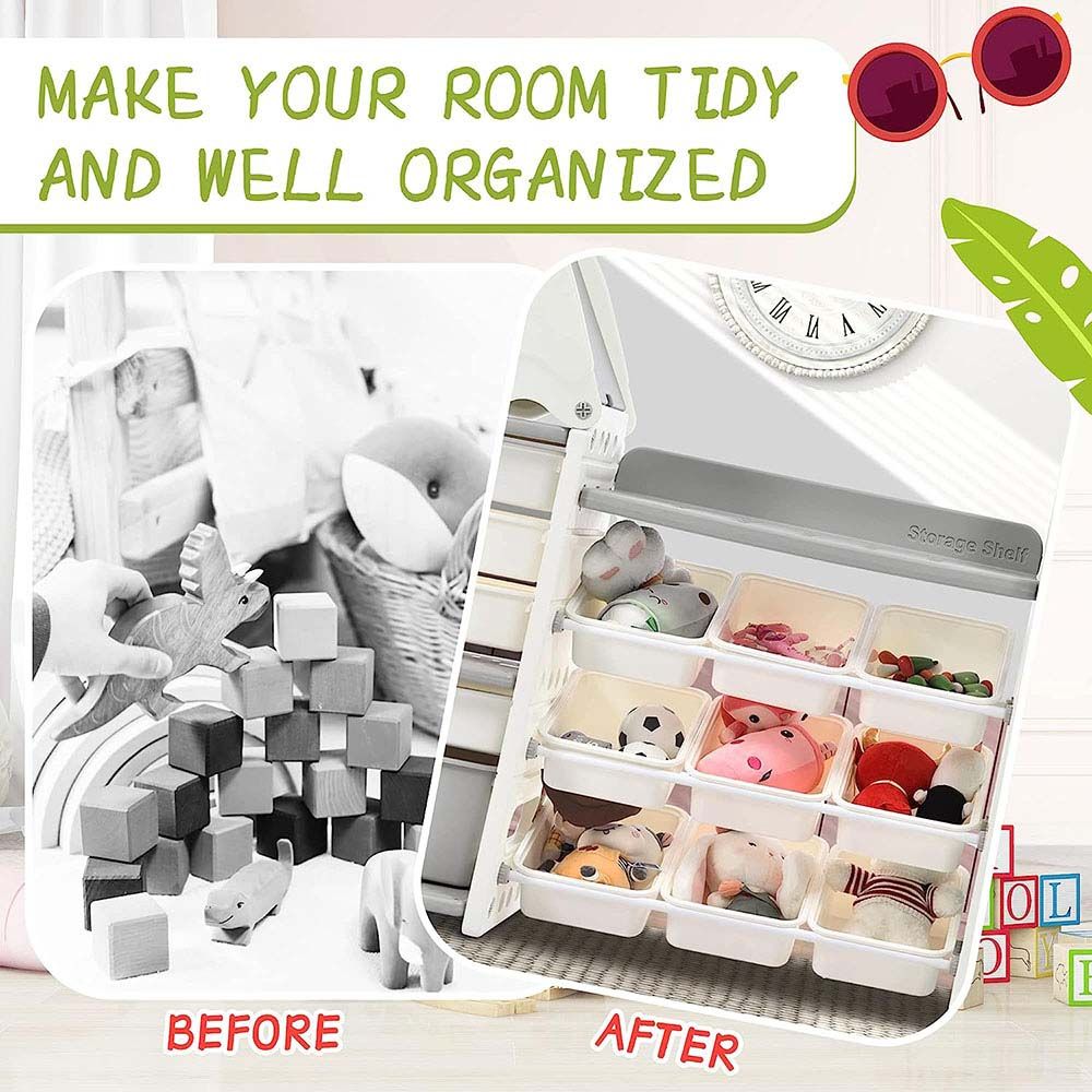 Little Angel - Toys Organizer Cabinet With 14 Bins & Hook - White