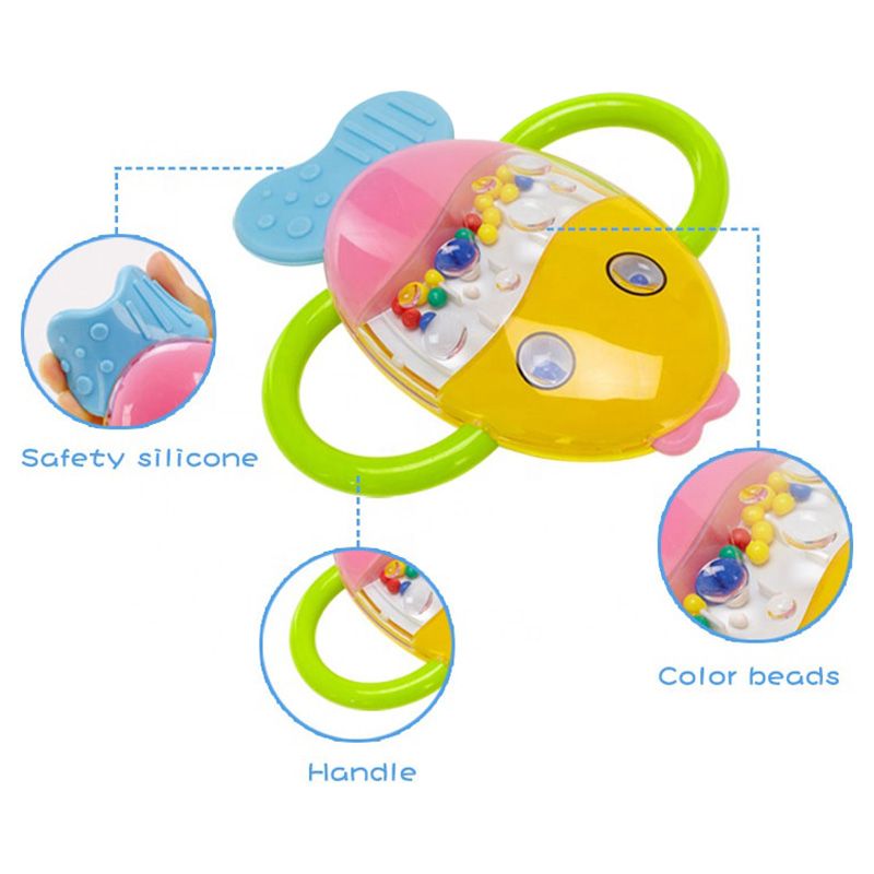 Goodway - Baby Teething Rattle Toy Colorful Fish Sensory Teether - Yellow