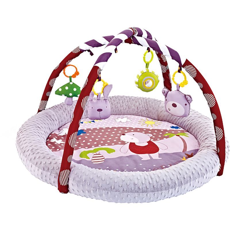 Little Angel - Baby Round Comfy Play Mat Activity Gym - Bear - Grey