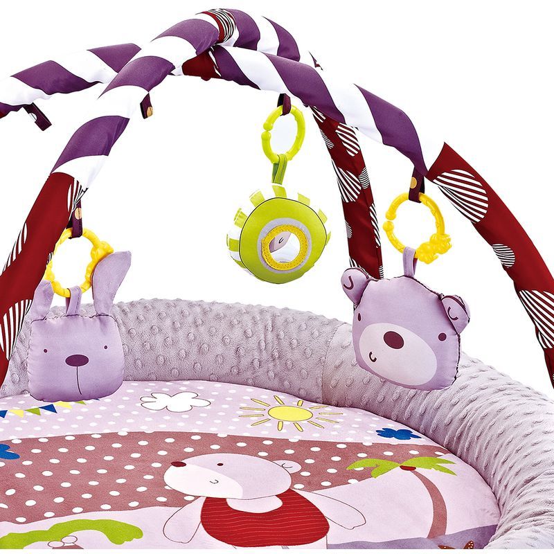 Little Angel - Baby Round Comfy Play Mat Activity Gym - Bear - Grey